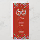 Invitation Elégant 60e Anniversaire Menu Argent Rouge Confett (Devant)