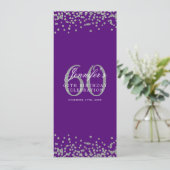 Invitation Elégant 60e Anniversaire Menu Argent violet (Debout devant)