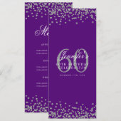 Invitation Elégant 60e Anniversaire Menu Argent violet (Devant / Derrière)