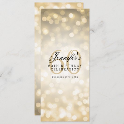 Invitation Élégant 60e Anniversaire Menu Gold Bokeh (Devant / Derrière)