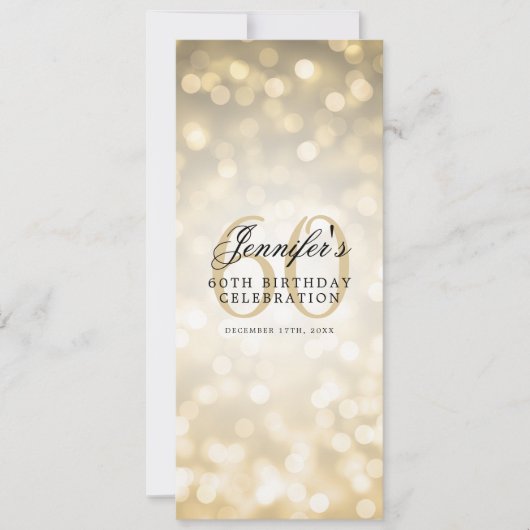 Invitation Élégant 60e Anniversaire Menu Gold Bokeh (Devant)