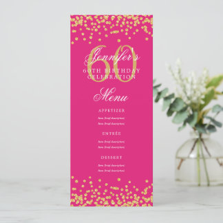 Invitation Elégant 60e Anniversaire Menu Gold Hot Pink Confet