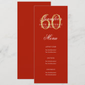 Invitation Élégant 60e Anniversaire Menu Gold Red (Devant / Derrière)