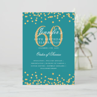 Invitation Élégant 60e Anniversaire Menu Gold Turquoise