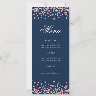 Invitation Elégant 60e Anniversaire Menu Rose Gold Navy Blue