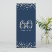 Invitation Elégant 60e Anniversaire Menu Silver Navy Blue (Debout devant)