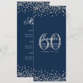 Invitation Elégant 60e Anniversaire Menu Silver Navy Blue (Devant / Derrière)
