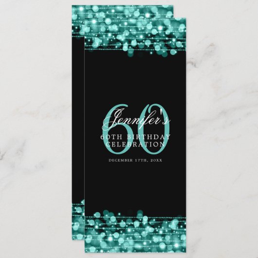 Invitation Élégant 60e anniversaire Menu Turquoise (Devant / Derrière)