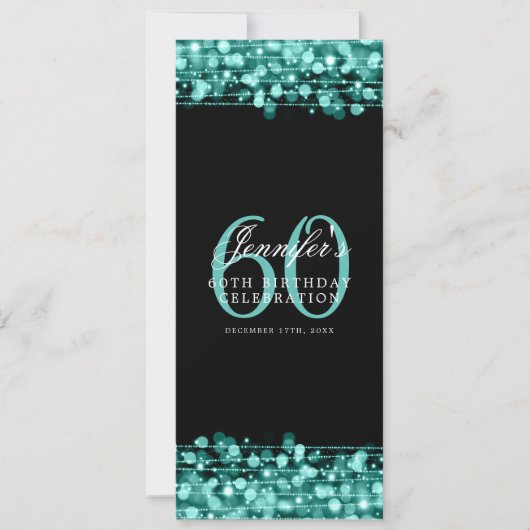 Invitation Élégant 60e anniversaire Menu Turquoise (Devant)