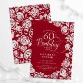 Invitation Élégant 60e anniversaire Roses d'argent rouge