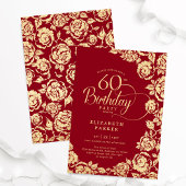 Invitation Élégant 60e anniversaire Roses d'or rouge