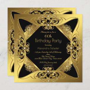 Invitation Élégant 60e Anniversaire Soirée Gold Black Diamond