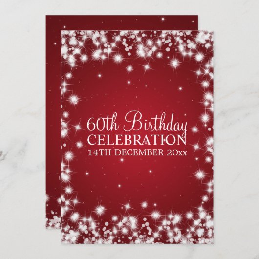 Invitation Elegant 60th Birthday Party Winter Sparkle Red (Devant / Derrière)