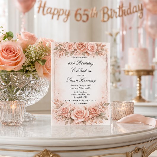 Invitation Élégant 65e anniversaire Rose Blush