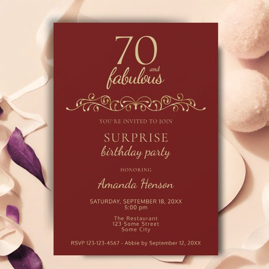 Invitation Elégant 70 et fabuleux ornement 70e anniversaire