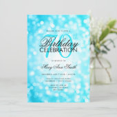 Invitation Elégant 70e anniversaire Glam Turquoise Shimmer Li (Debout devant)