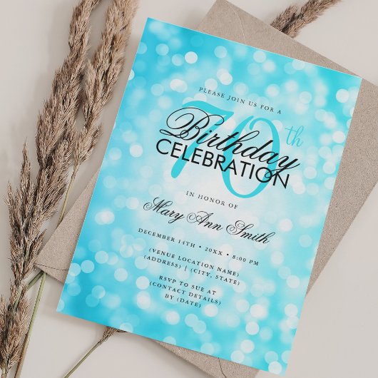 Invitation Elégant 70e anniversaire Glam Turquoise Shimmer Li