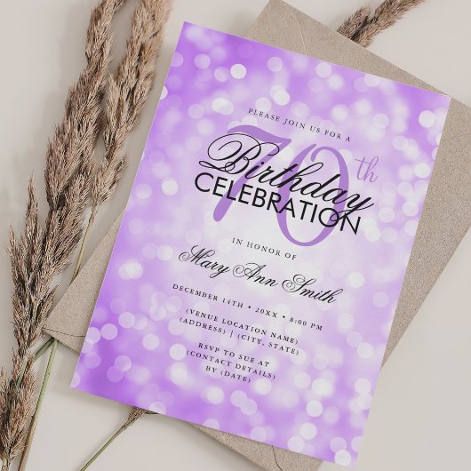Invitation Elégant 70e anniversaire Glam violet Shimmer Lumiè