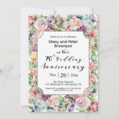 Invitation Élégant 70e anniversaire Mariage floral coloré (Devant)