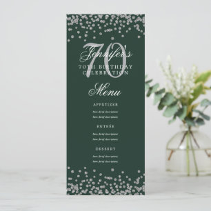 Invitation Elégant 70e Anniversaire Menu Argent Confetti Vert