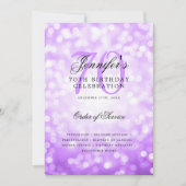 Invitation Élégant 70e Anniversaire Menu Bokeh violet (Devant)