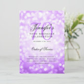 Invitation Élégant 70e Anniversaire Menu Bokeh violet (Debout devant)