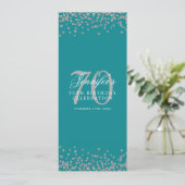 Invitation Elégant 70e Anniversaire Menu Confetti Argent Turq (Debout devant)