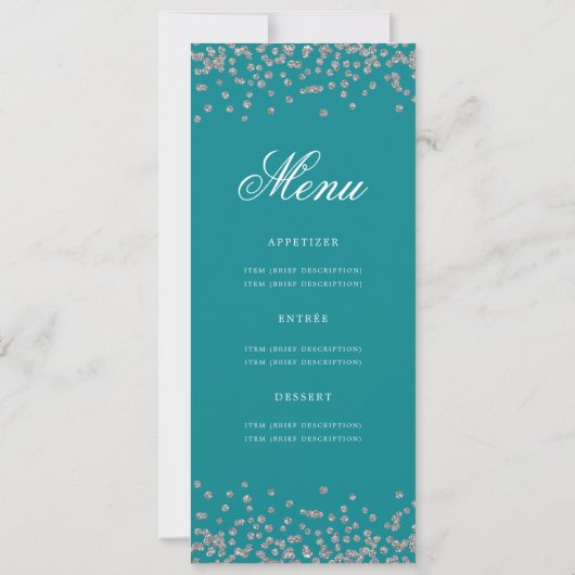 Invitation Elégant 70e Anniversaire Menu Confetti Argent Turq (Dos)