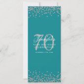 Invitation Elégant 70e Anniversaire Menu Confetti Argent Turq (Devant)