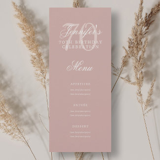 Invitation Elégant 70e anniversaire Menu fête Rose Dusty