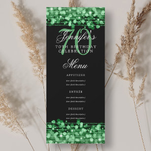 Invitation Élégant 70e anniversaire Menu Fête Vert Lumières