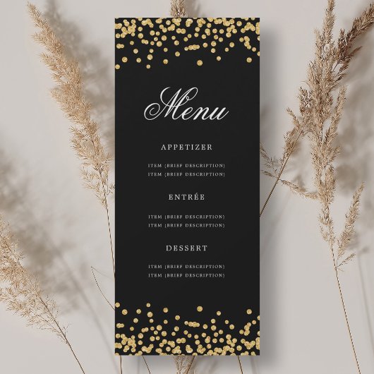 Invitation Elégant 70e Anniversaire Menu Gold Black Confetti