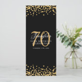 Invitation Elégant 70e Anniversaire Menu Gold Black Confetti (Debout devant)