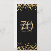 Invitation Elégant 70e Anniversaire Menu Gold Black Confetti (Devant)