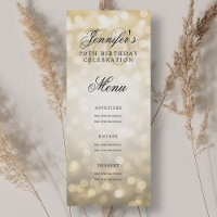 Elégant 70e Anniversaire Menu Gold Bokeh Lumières