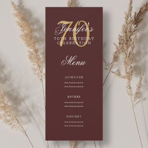 Invitation Elégant 70e Anniversaire Menu Gold Burgundy