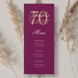 Invitation Elégant 70e Anniversaire Menu Gold Magenta