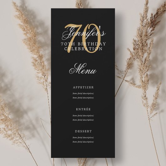 Invitation Elégant 70e Anniversaire Menu Gold Noir
