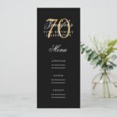 Invitation Elégant 70e Anniversaire Menu Gold Noir (Debout devant)