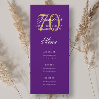 Invitation Elégant 70e Anniversaire Menu Gold Purple