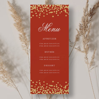 Invitation Elégant 70e Anniversaire Menu Gold Red Confetti