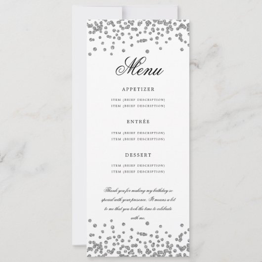 Invitation Elégant 70e Anniversaire Menu Merci U Silver (Dos)