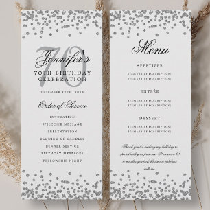 Invitation Elégant 70e Anniversaire Menu Merci U Silver