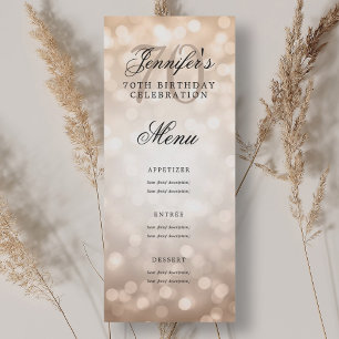Invitation Elégant 70e anniversaire Menu Rose Gold Bokeh