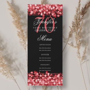Invitation Elégant 70e Anniversaire Menu Ruby Red Lights