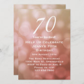 Invitation Elégant 70e anniversaire pour elle à Pink Bokeh (Devant / Derrière)