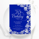 Invitation Elégant 70e anniversaire Royal Blue Roses d'argent