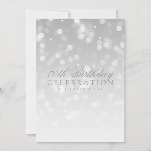 Invitation Élégant 70e anniversaire Silver Bokeh éclat (Dos)
