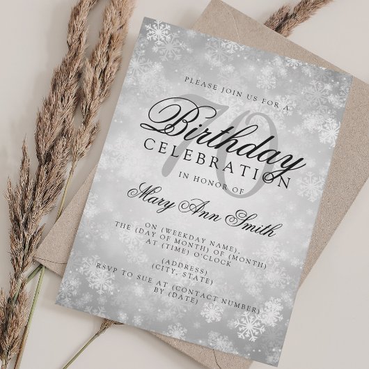 Invitation Elégant 70e anniversaire Silver Winter Wonderland