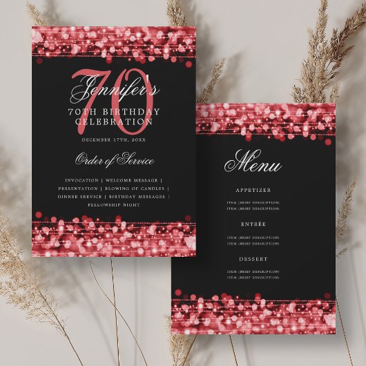 Invitation Élégant 70ème Anniversaire Ruby Red avec Menu